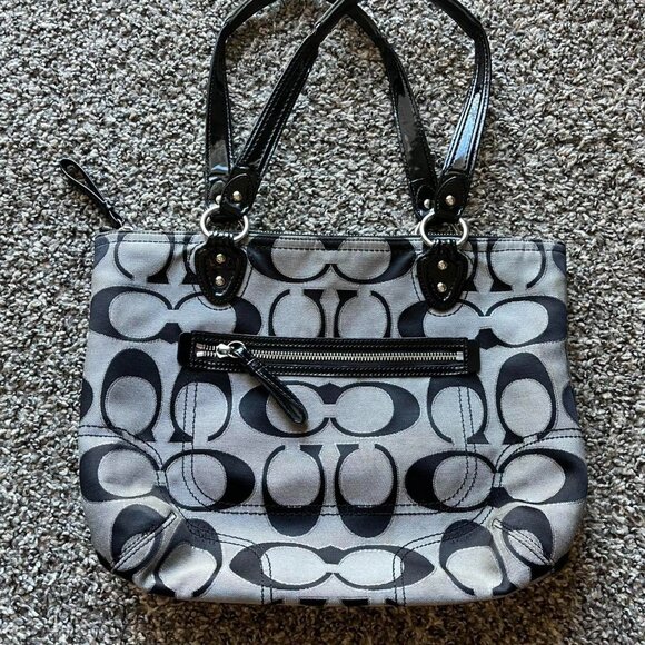 Coach Handbags - Coach Black and Gray Signature Canvas Shoulder Bag